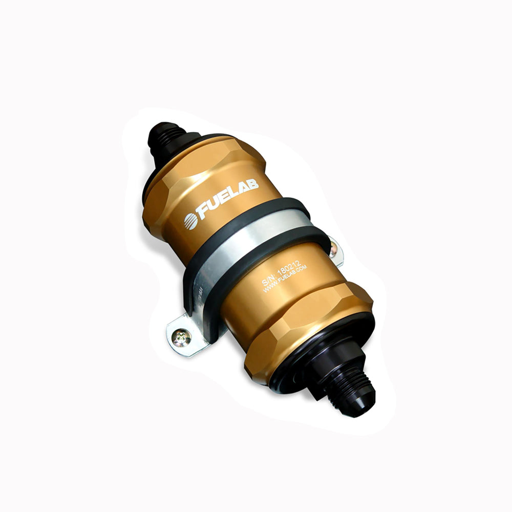 Fuelab 828 In-Line Fuel Filter Long -6AN In/Out 10 Micron Fabric - Black